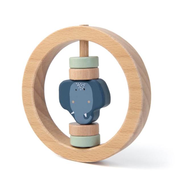 Houten ronde rammelaar - Mrs. Elephant