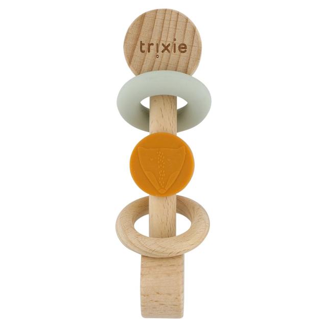 Houten rammelaar met siliconen ringen - Mr. Fox