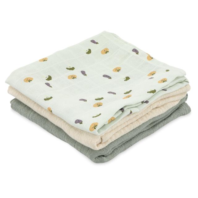 Muslin cloths 3-pack mix | 55x55cm - Friendly Vegetables