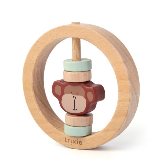 Wooden round rattle - Mr. Monkey