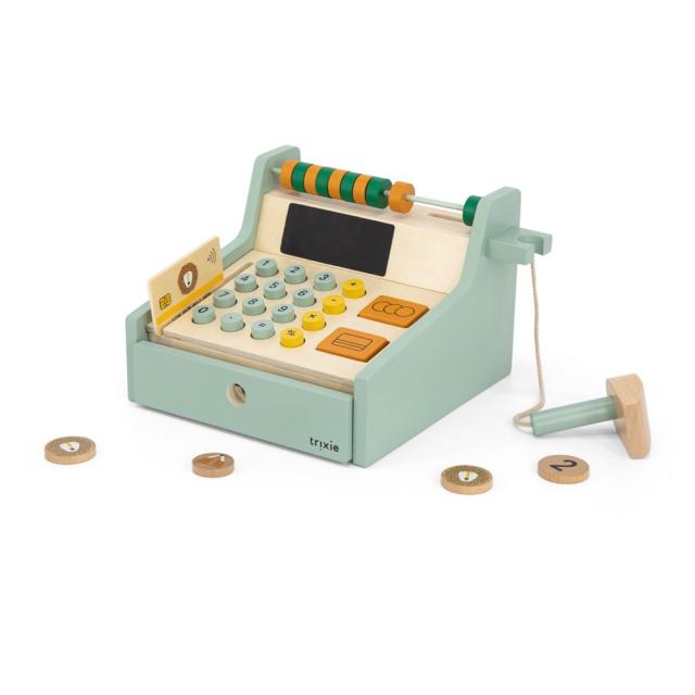 Wooden cash register with accessories
 