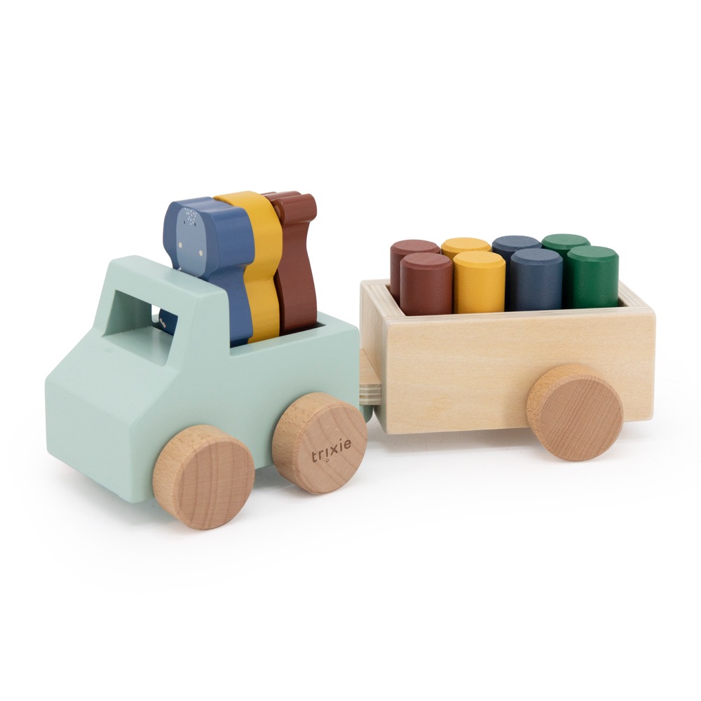 Wooden animal car with trailer | Trixie