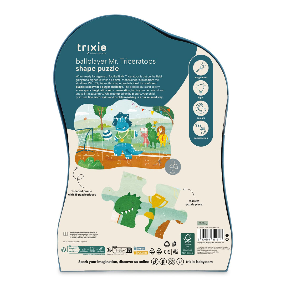 Puzzle à forme - Footballeur Mr. Triceratops - 35pcs