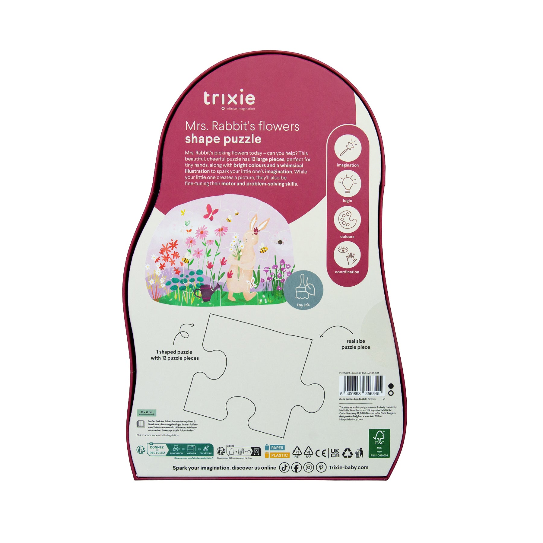 Vormenpuzzel - Mrs. Rabbits bloemen - 12 stuks
