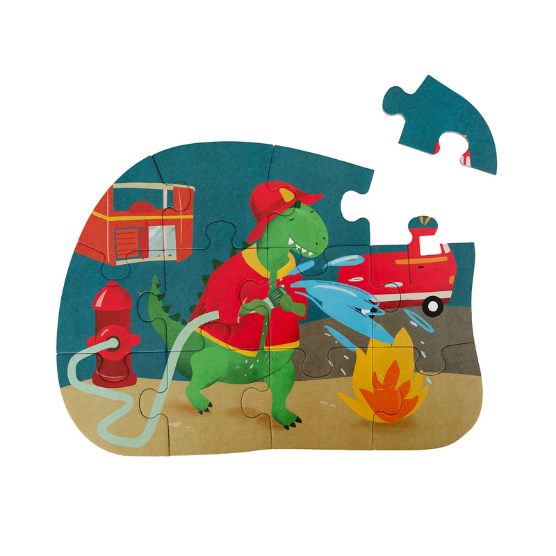 Vormenpuzzel - Brandweerman Mr. Dino  - 12 stuks