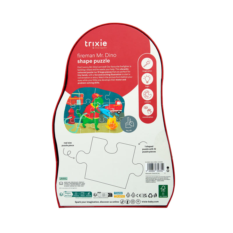 Vormenpuzzel - Brandweerman Mr. Dino  - 12 stuks