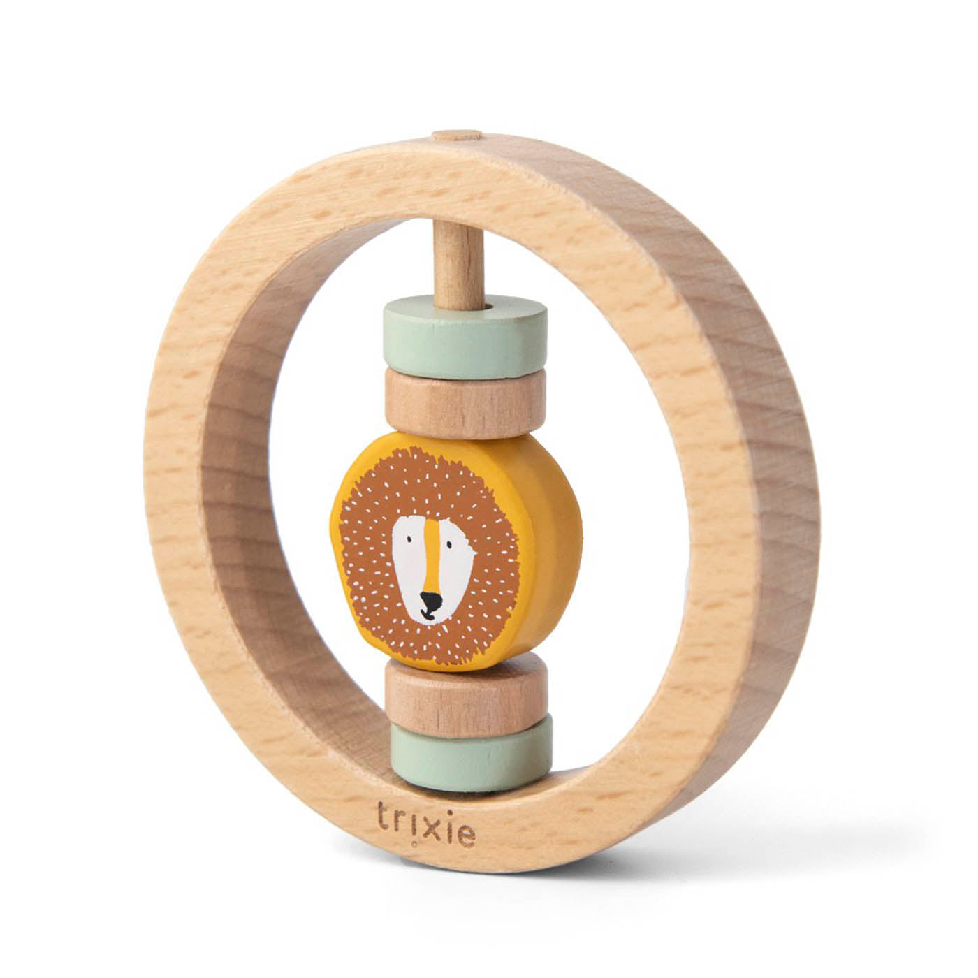 Houten ronde rammelaar - Mr. Lion