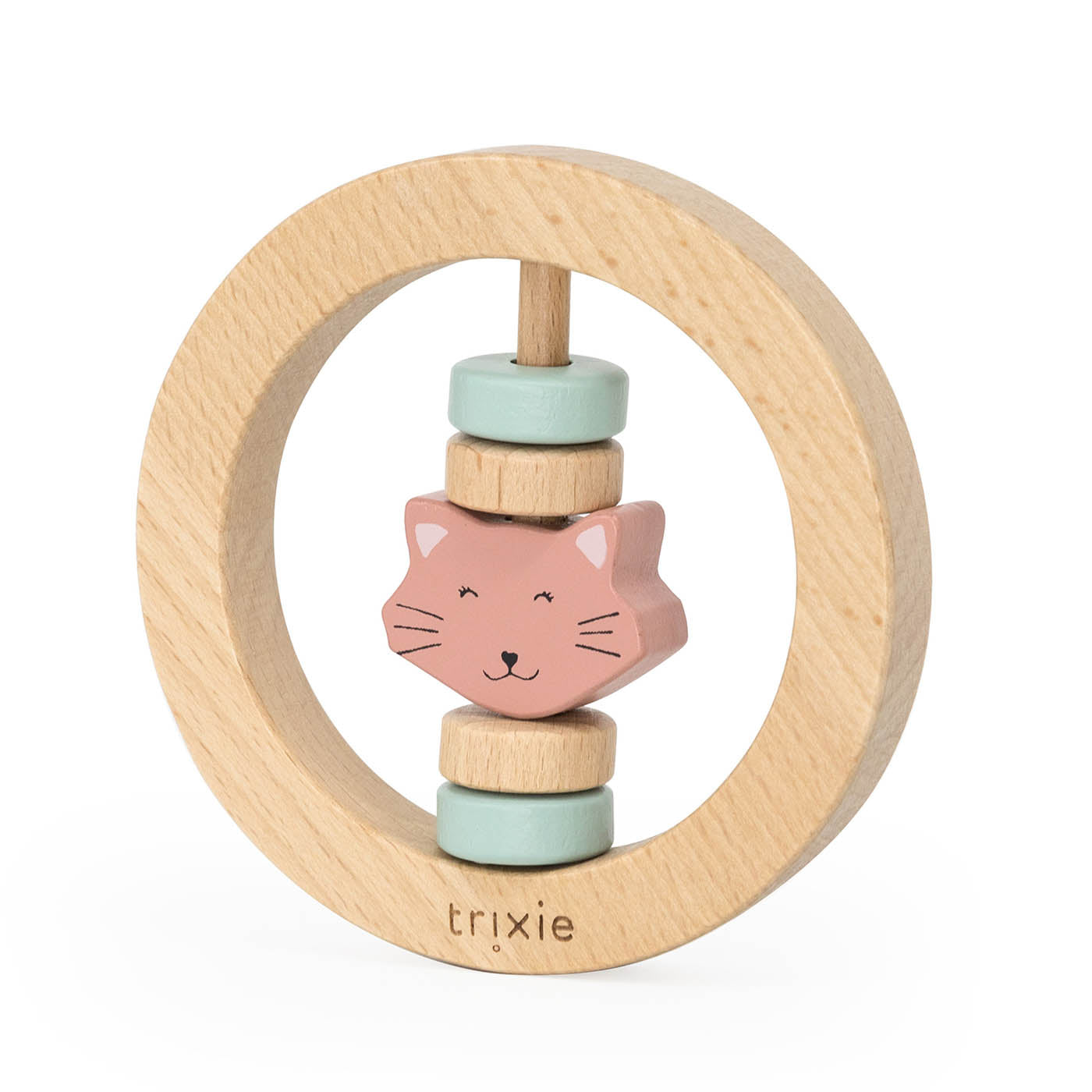 Houten ronde rammelaar - Mrs. Cat