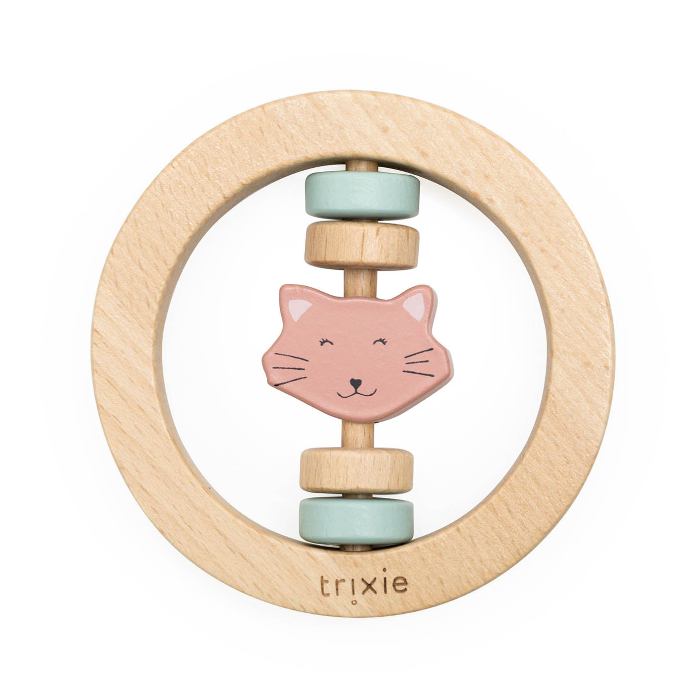 Houten ronde rammelaar - Mrs. Cat