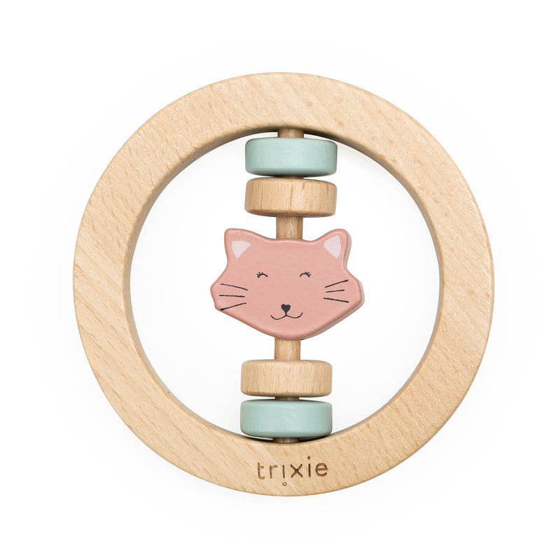 Houten ronde rammelaar - Mrs. Cat