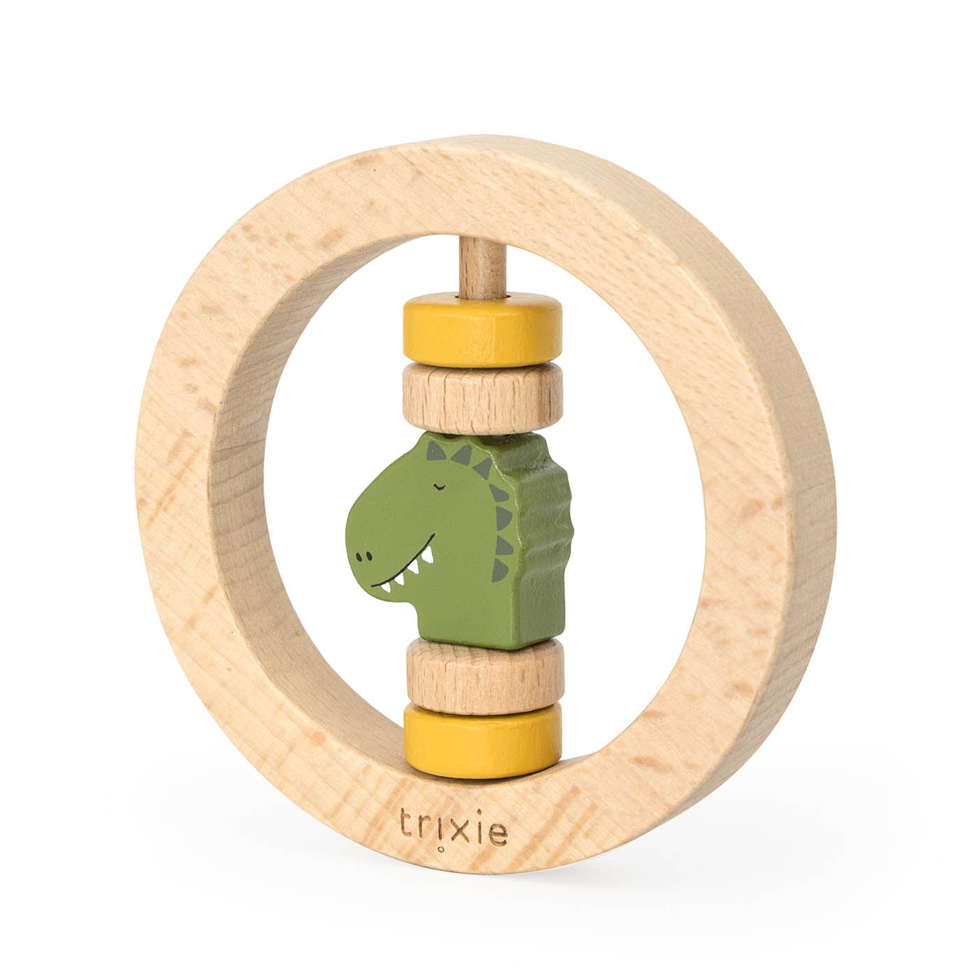 Houten ronde rammelaar - Mr. Dino
