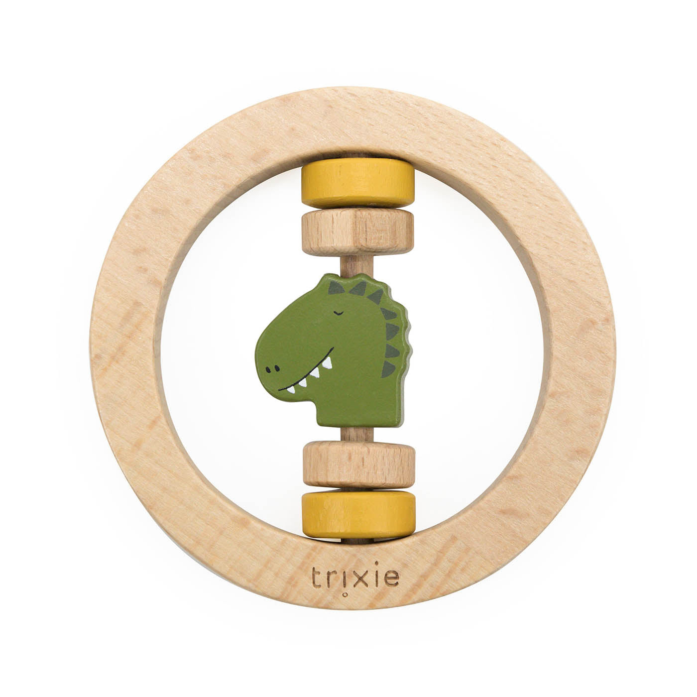 Houten ronde rammelaar - Mr. Dino