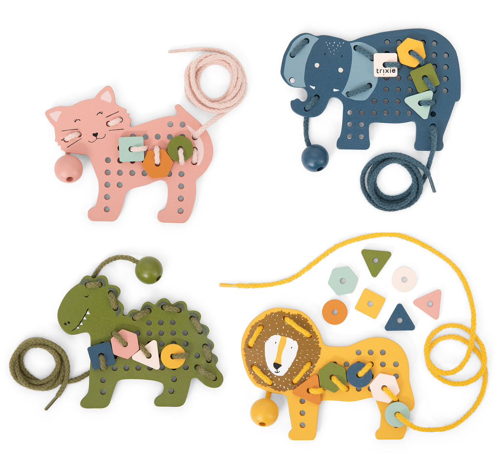 Houten rijgspel met dieren
