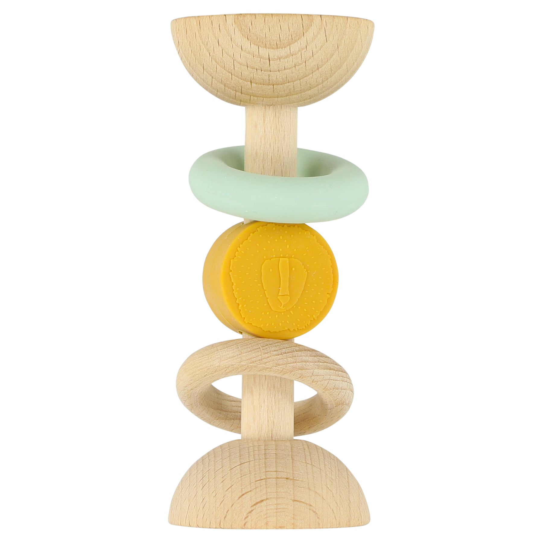 Houten rammelaar met siliconen ringen - Mr. Lion