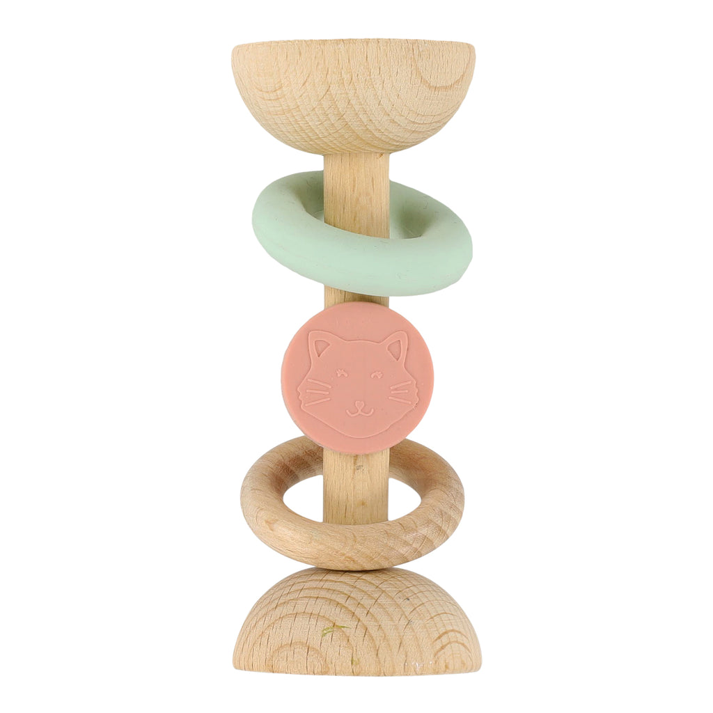 Houten rammelaar met siliconen ringen - Mrs. Cat