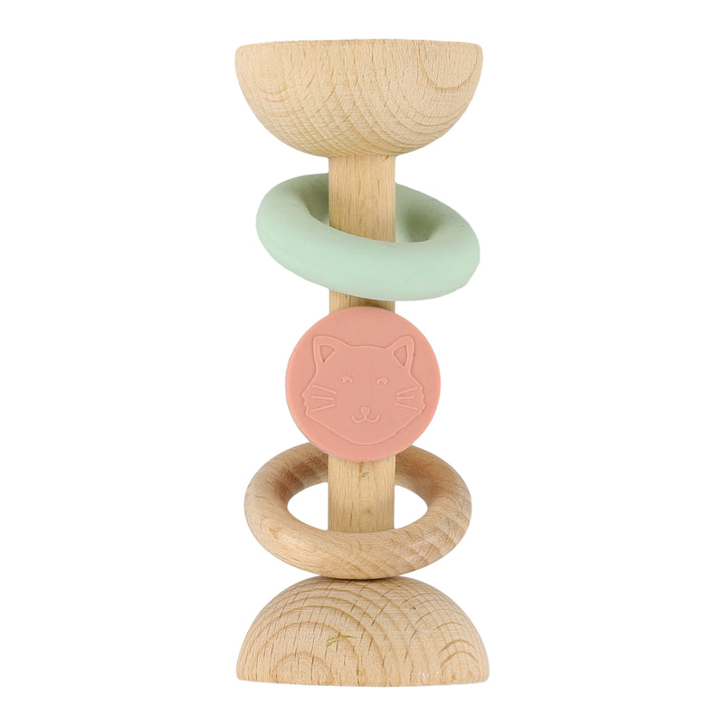 Houten rammelaar met siliconen ringen - Mrs. Cat