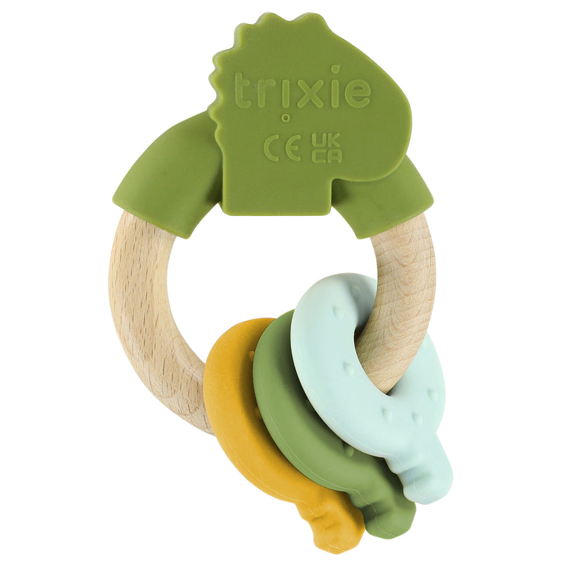 Houten activiteitenring met silicone - Mr. Dino