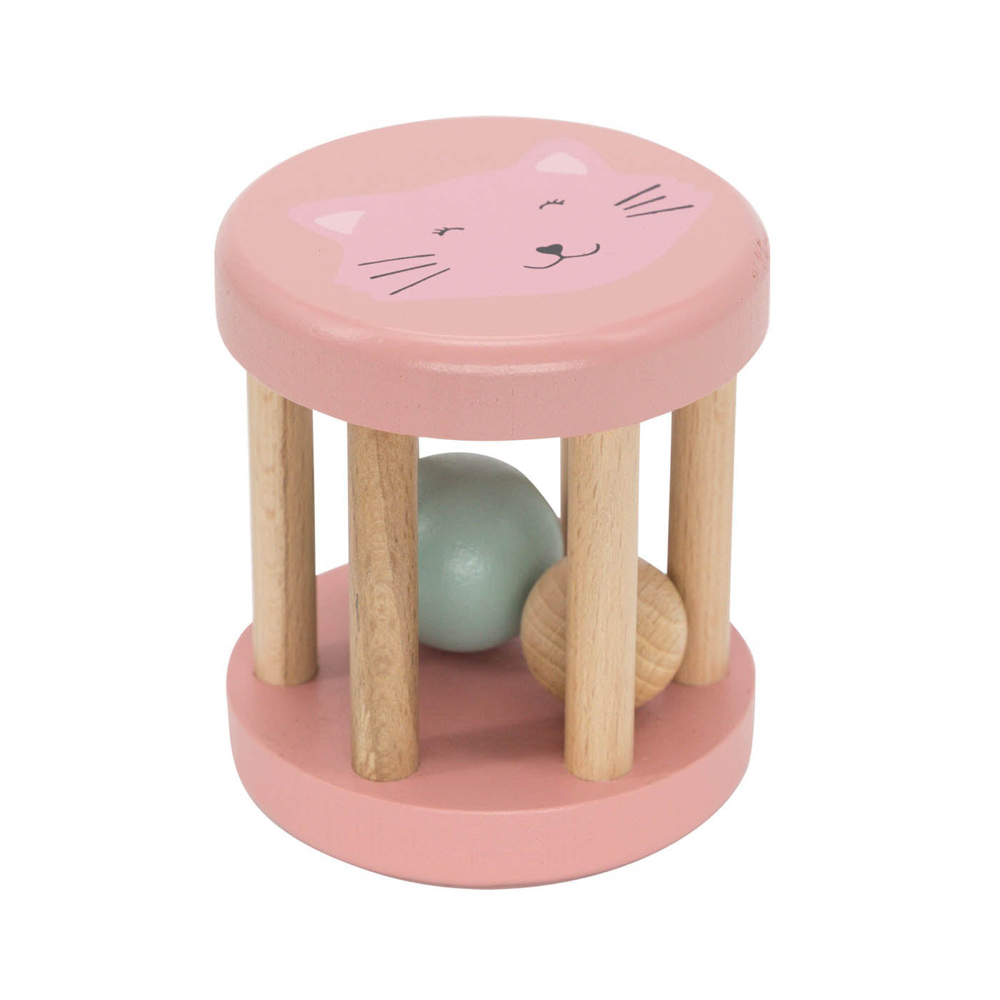 Houten rollende rammelaar - Mrs. Cat