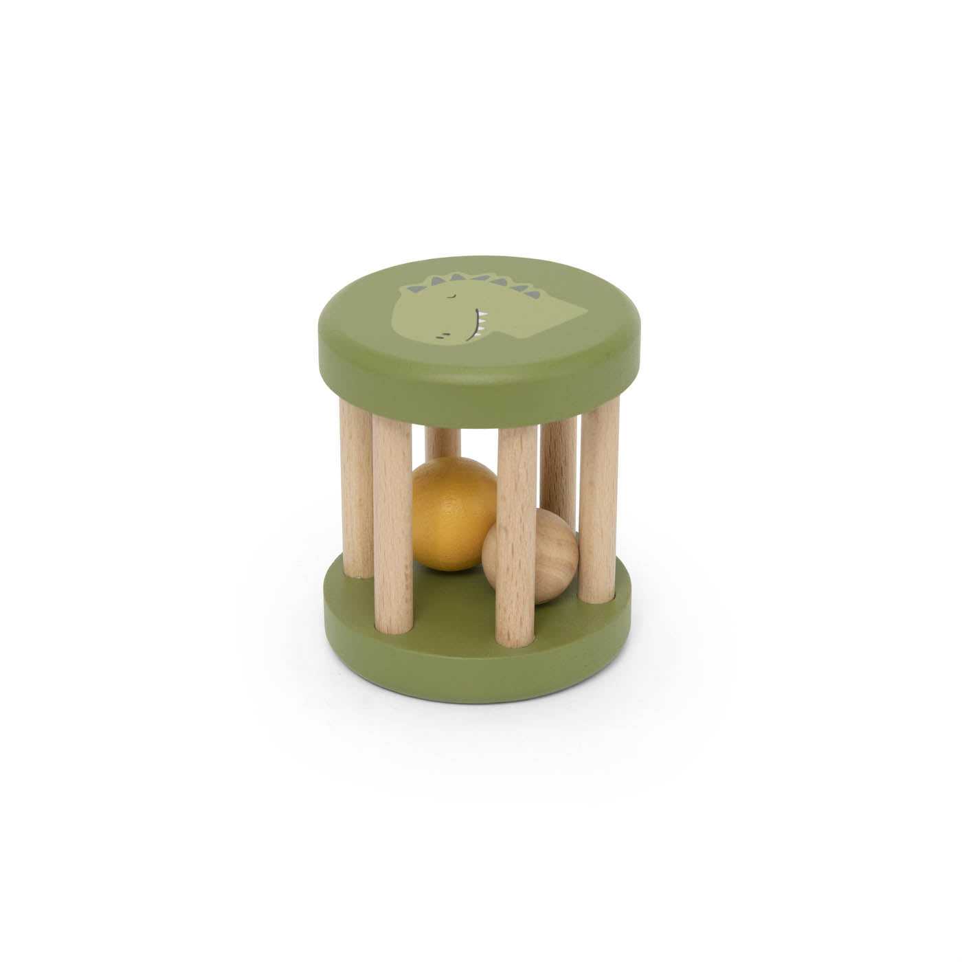 Houten rollende rammelaar - Mr. Dino