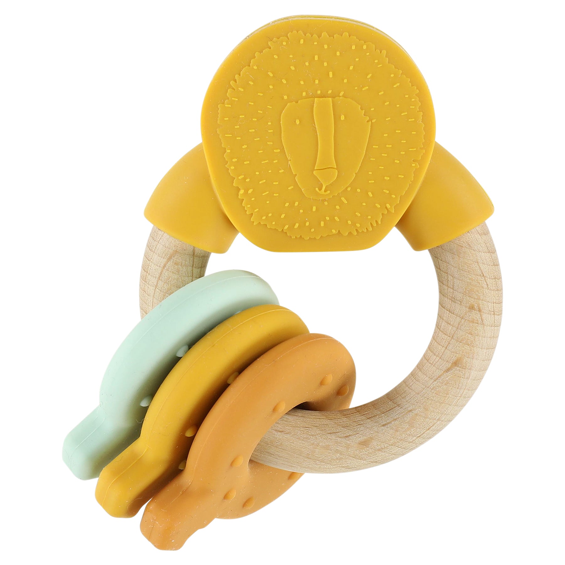 Houten activiteitenring met silicone - Mr. Lion