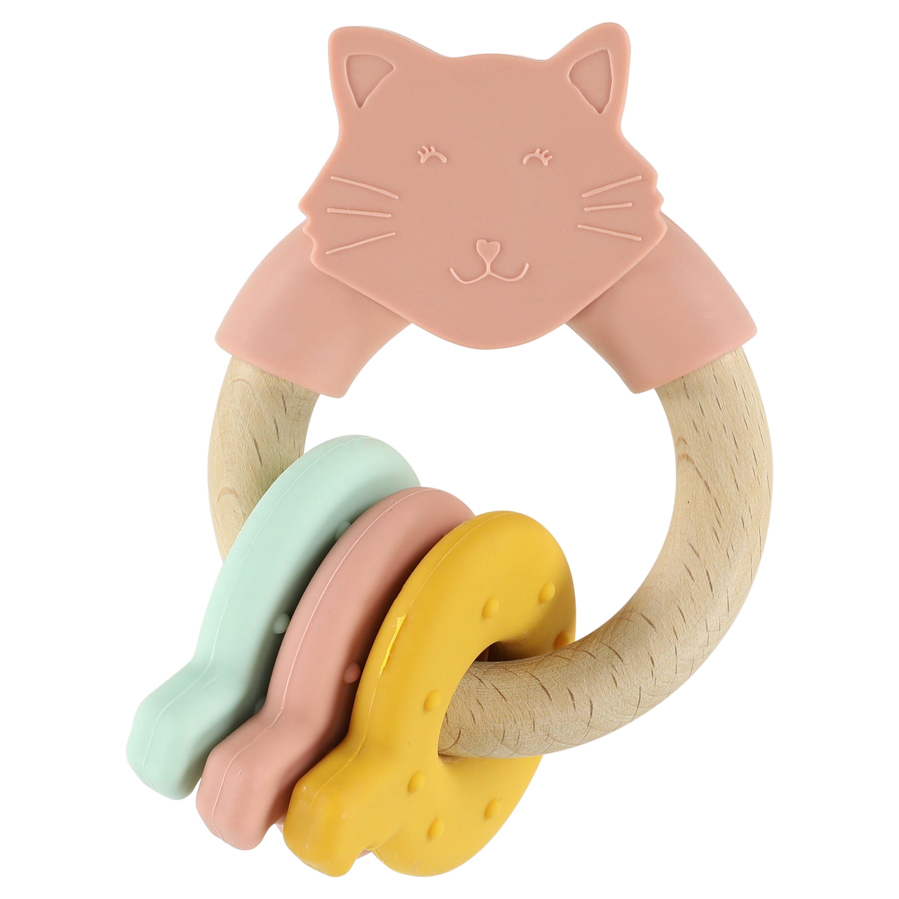 Houten activiteitenring met silicone - Mrs. Cat