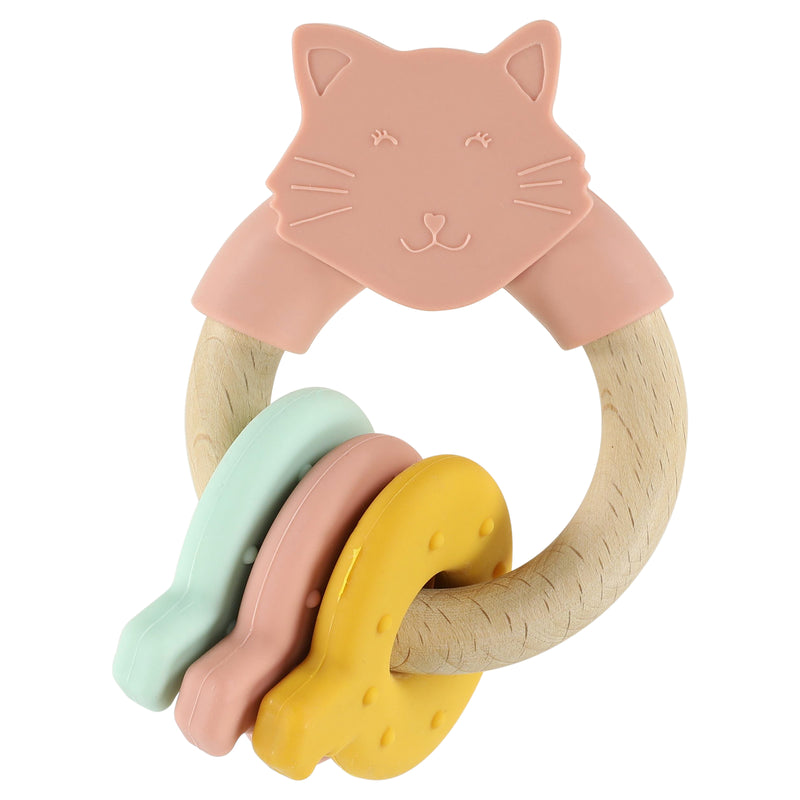 Houten activiteitenring met silicone - Mrs. Cat