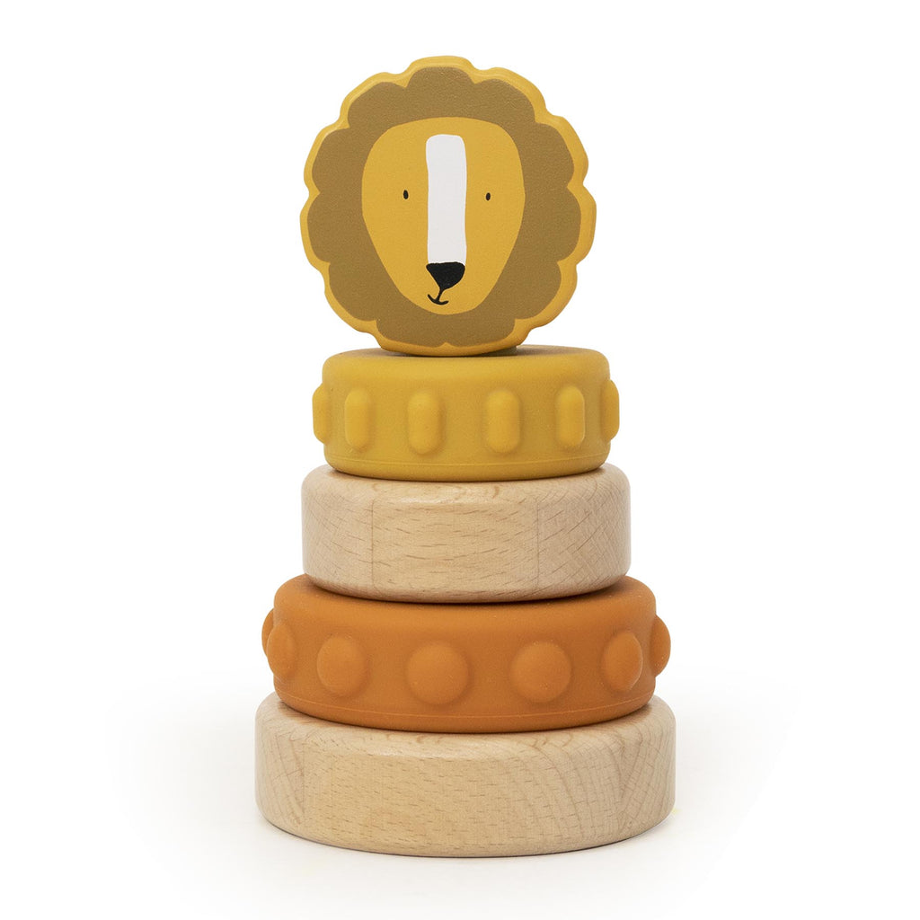 Houten stapeltoren met siliconen ringen - Mr. Lion