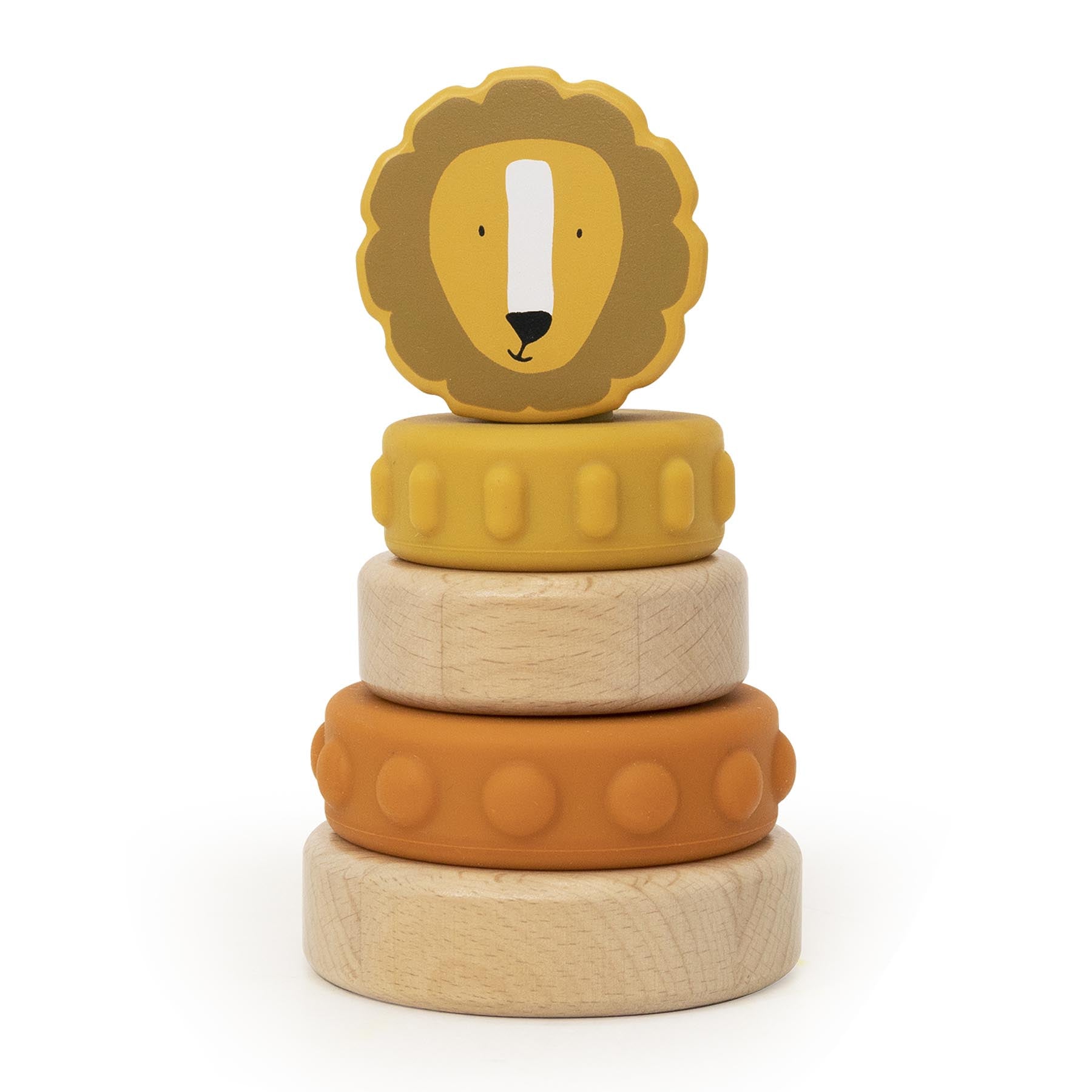 Houten stapeltoren met siliconen ringen - Mr. Lion