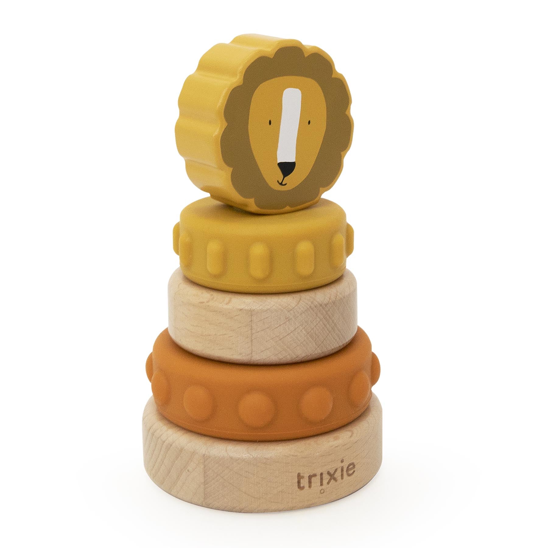 Houten stapeltoren met siliconen ringen - Mr. Lion