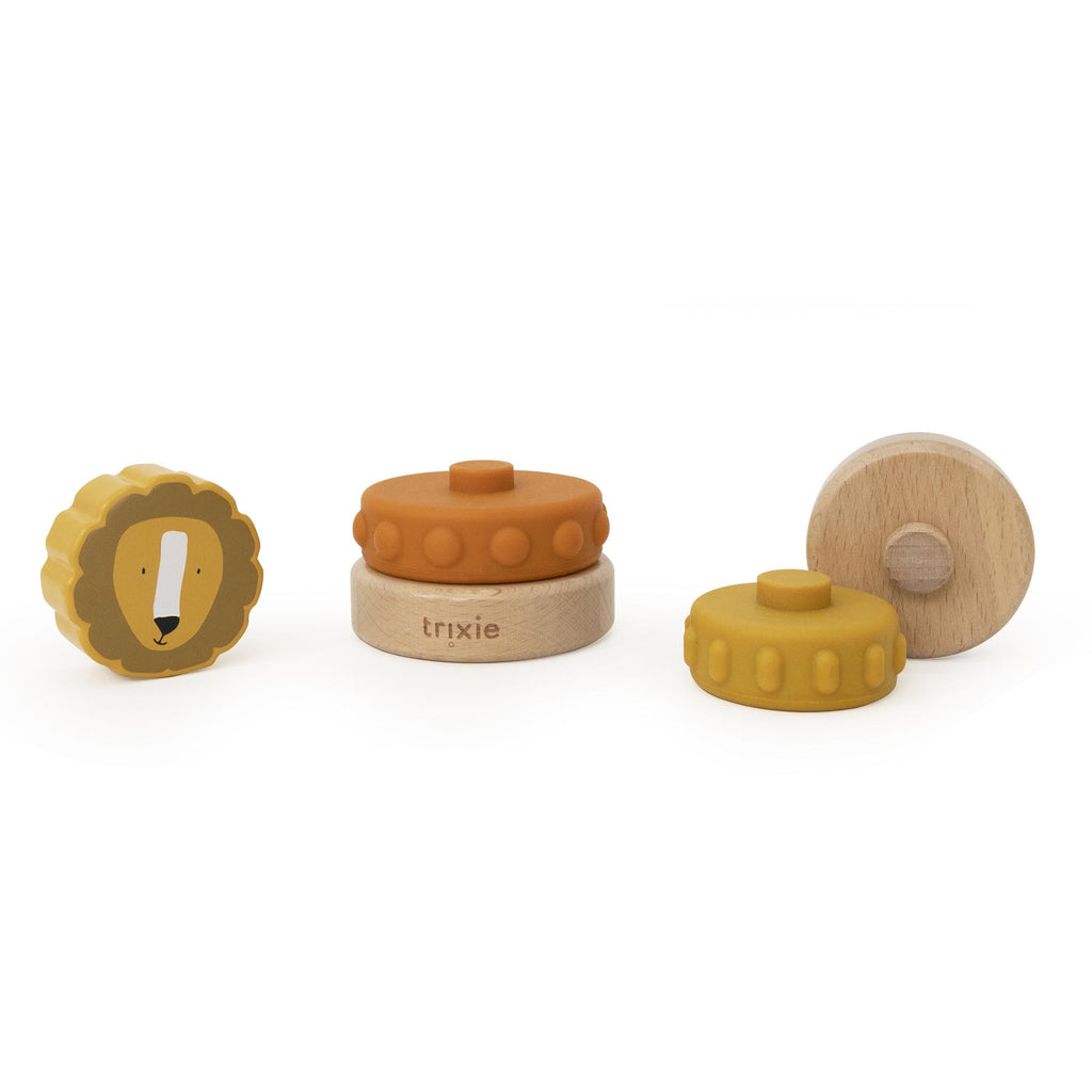 Houten stapeltoren met siliconen ringen - Mr. Lion