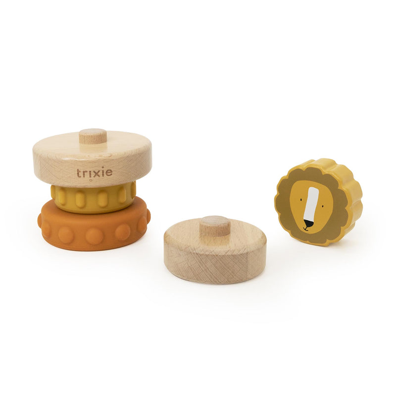 Houten stapeltoren met siliconen ringen - Mr. Lion