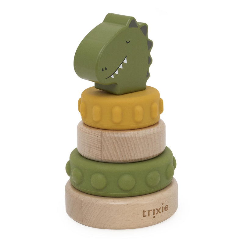 Houten stapeltoren met siliconen ringen - Mr. Dino