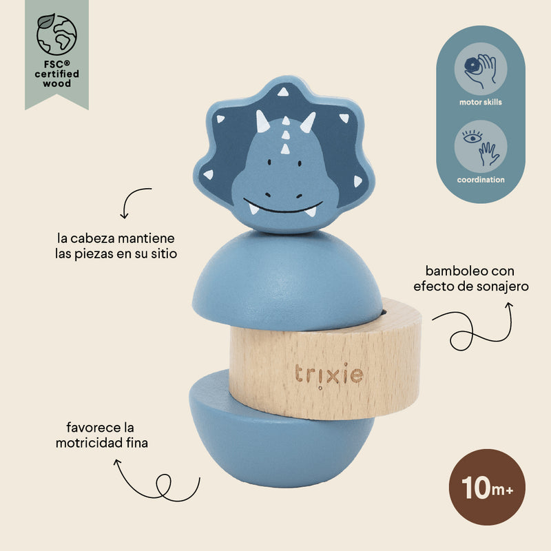 Wooden rattle stacker - Mr. Triceratops