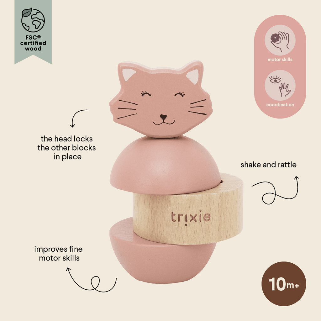 Wooden rattle stacker - Mrs. Cat