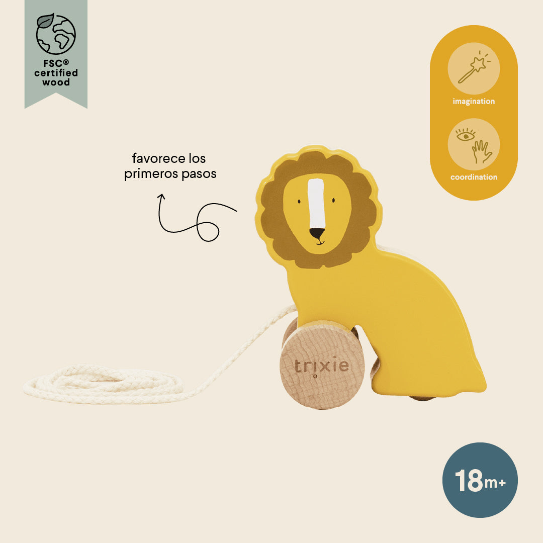 Wooden small pull along toy - Mr. Lion