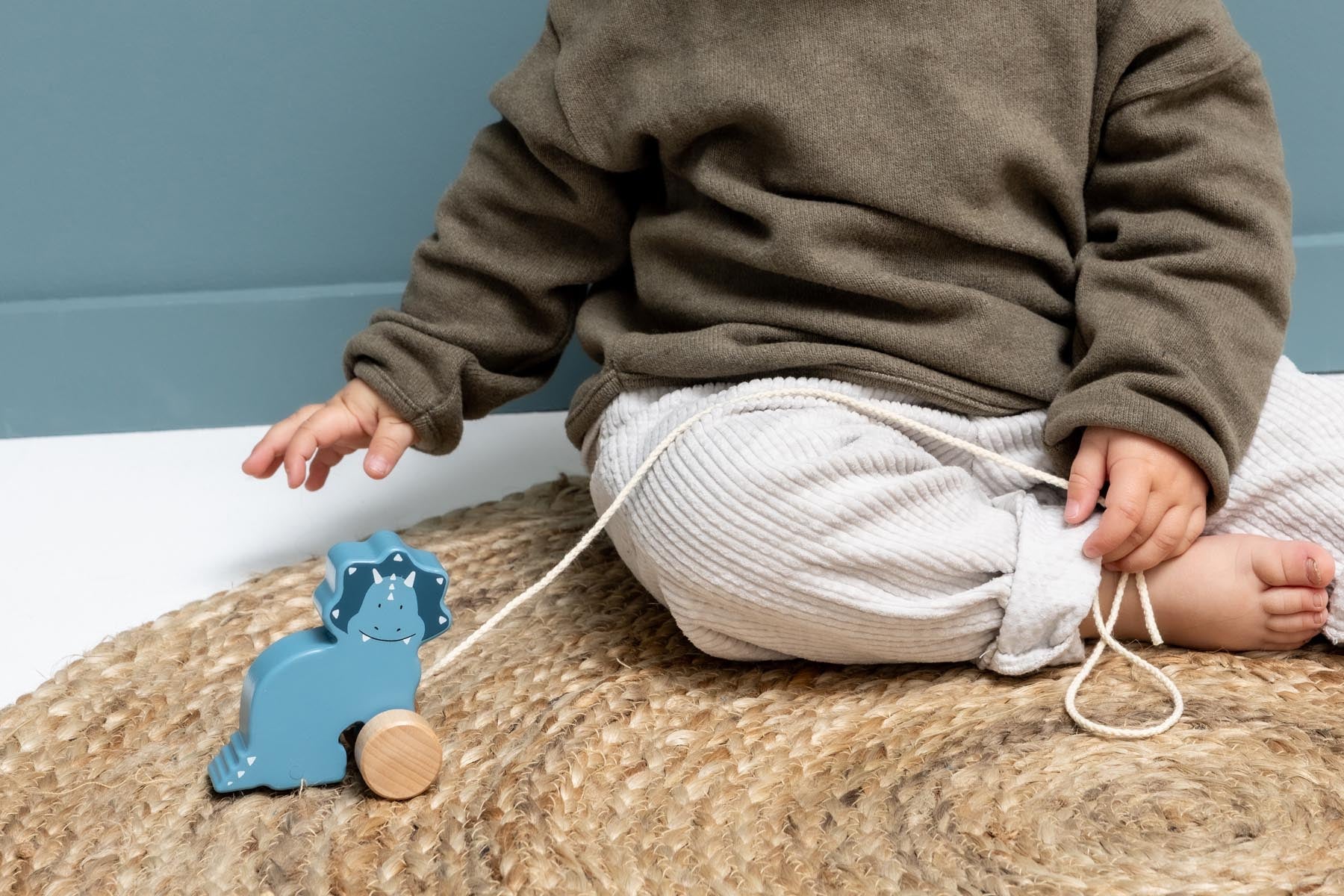 Wooden small pull along toy - Mr. Triceratops