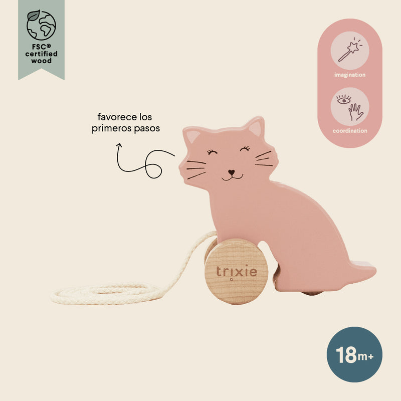 Wooden small pull along toy - Mrs. Cat