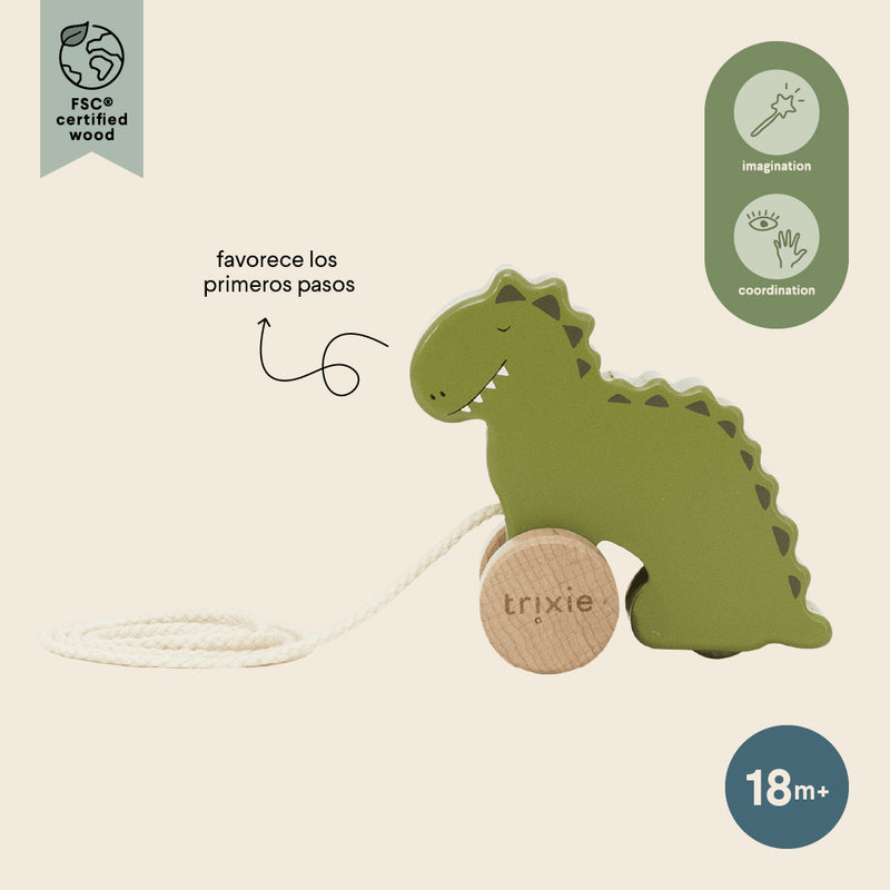 Wooden small pull along toy - Mr. Dino