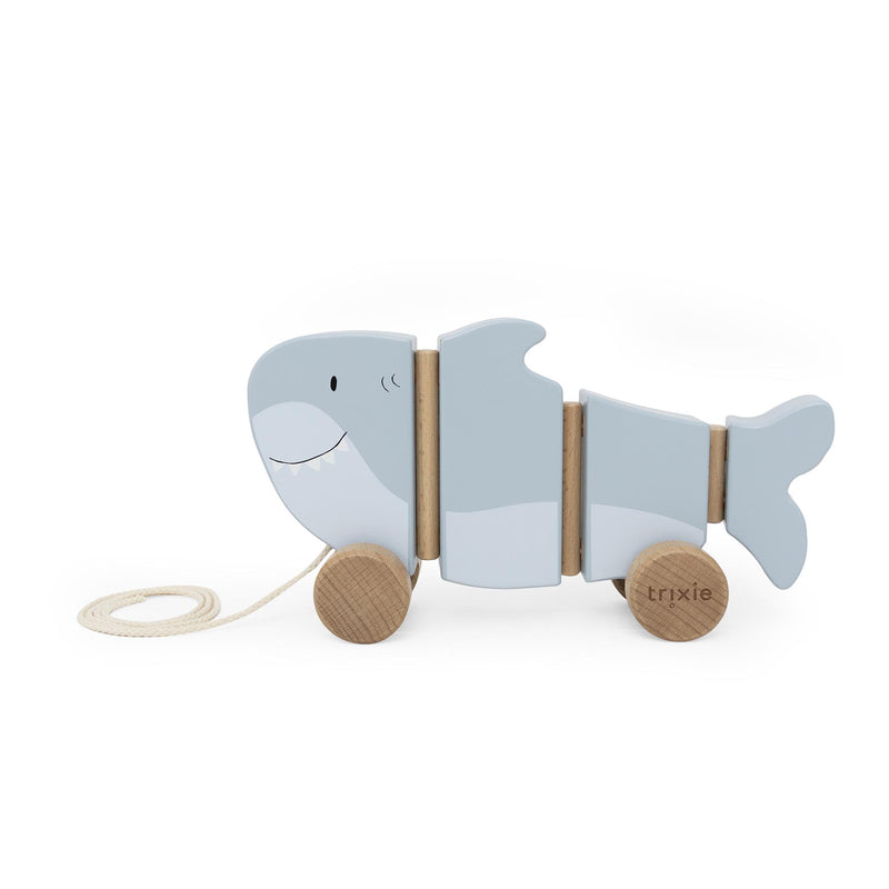 Wooden wiggle pull along toy - Mr. Shark