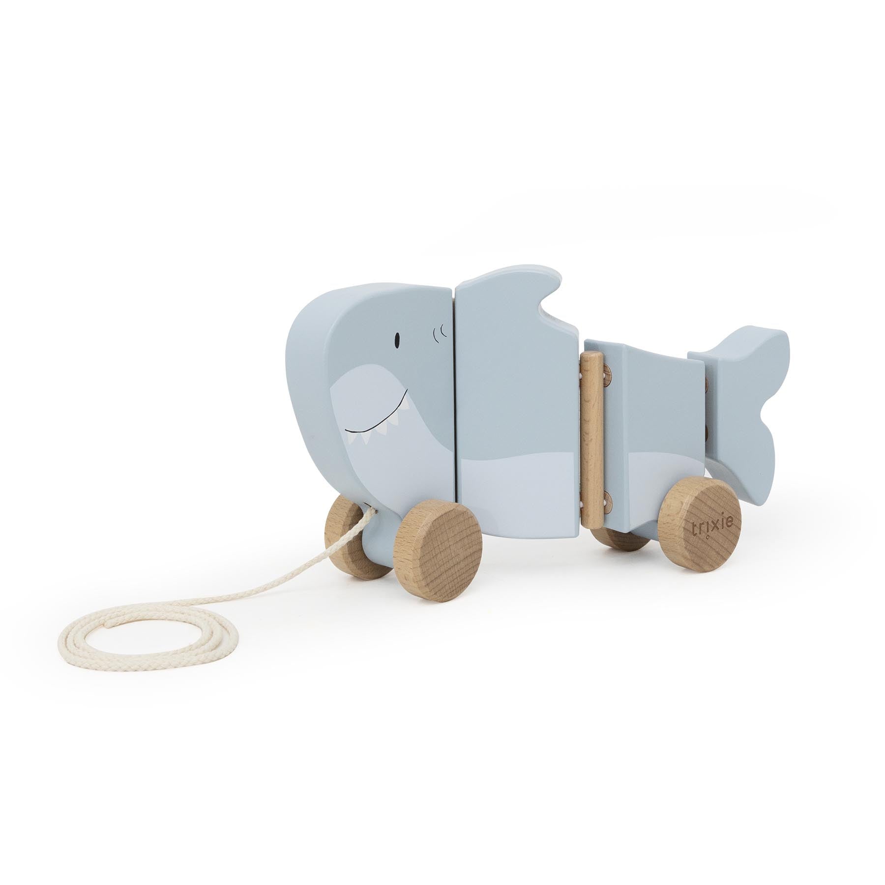 Wooden wiggle pull along toy - Mr. Shark