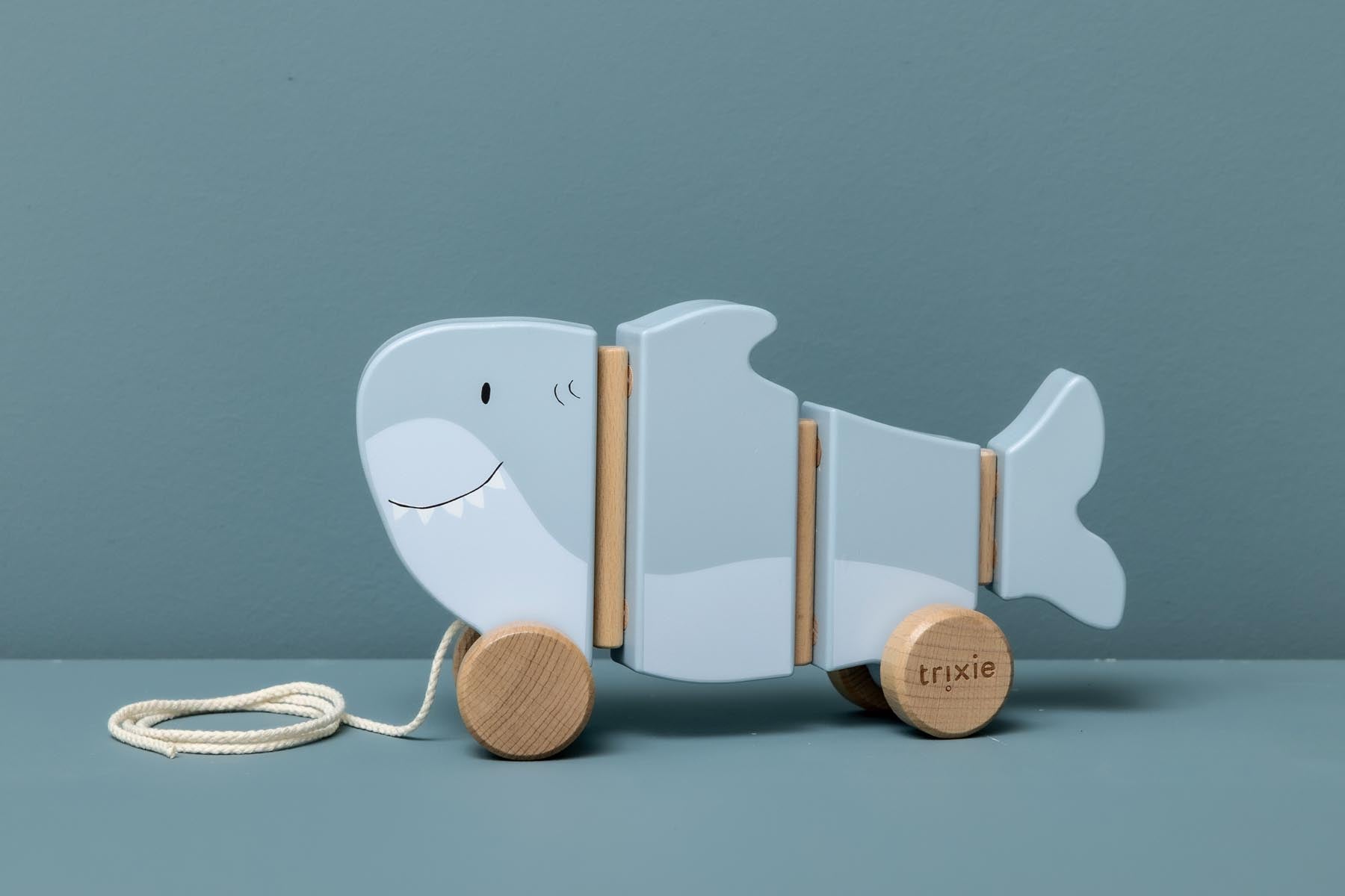 Wooden wiggle pull along toy - Mr. Shark