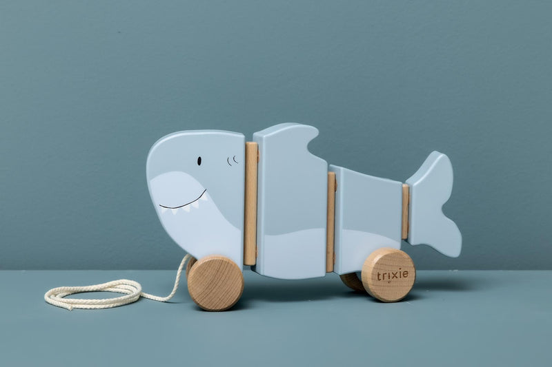 Wooden wiggle pull along toy - Mr. Shark