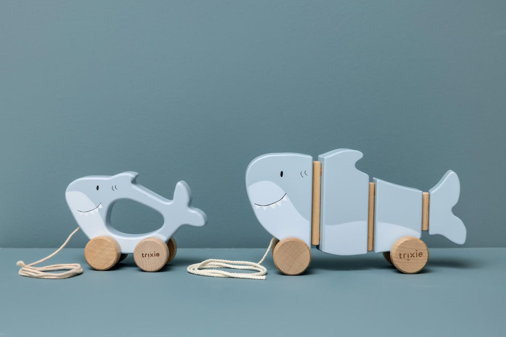 Wooden wiggle pull along toy - Mr. Shark