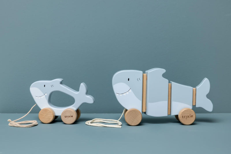 Wooden wiggle pull along toy - Mr. Shark