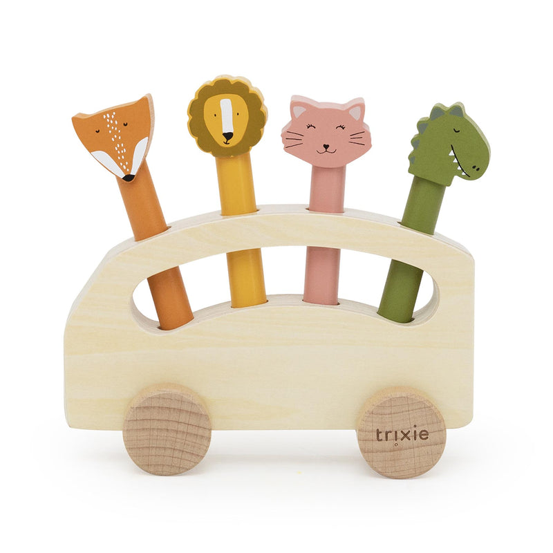 Wooden pop-up animal bus