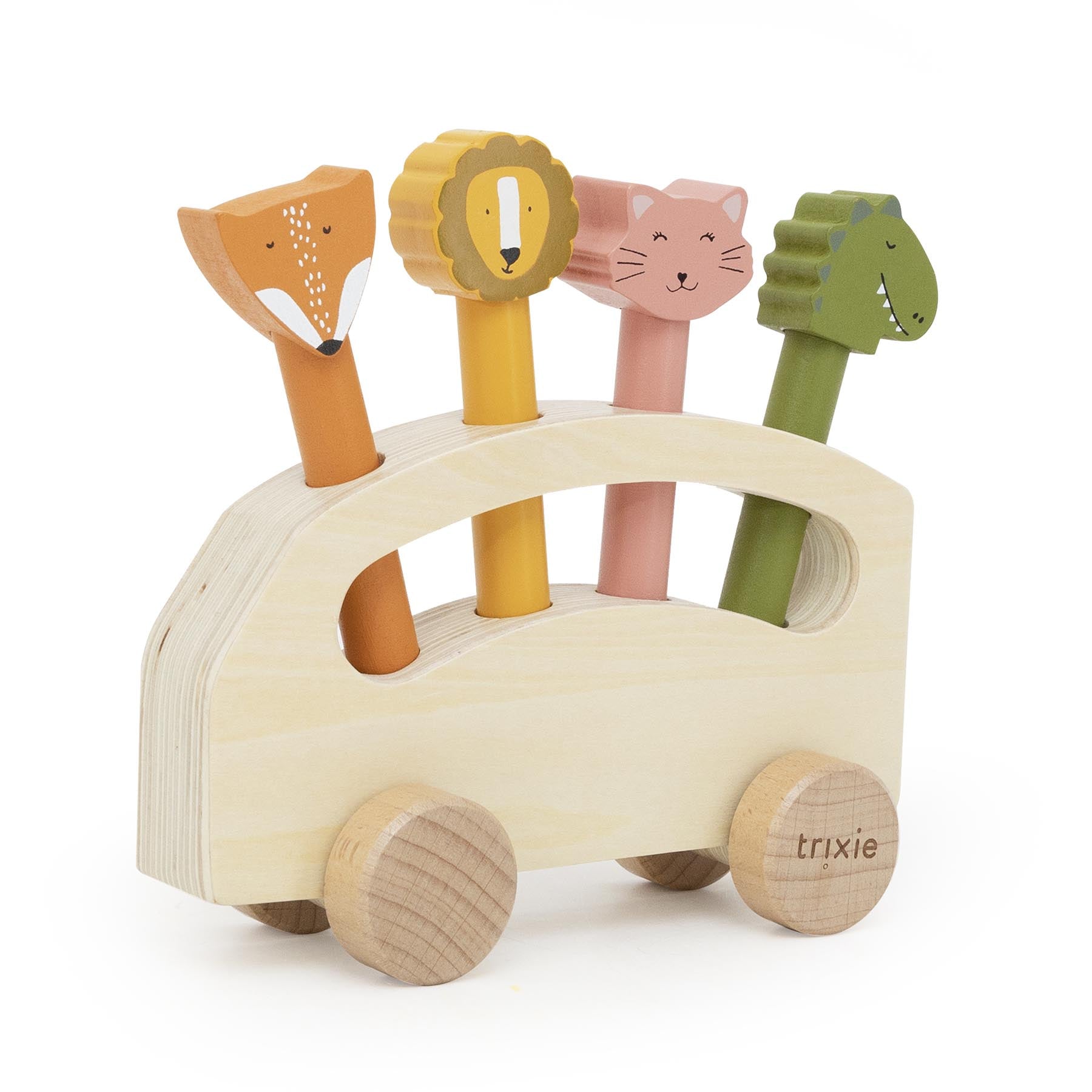 Wooden pop-up animal bus
