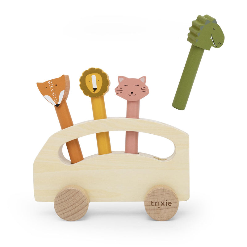 Wooden pop-up animal bus