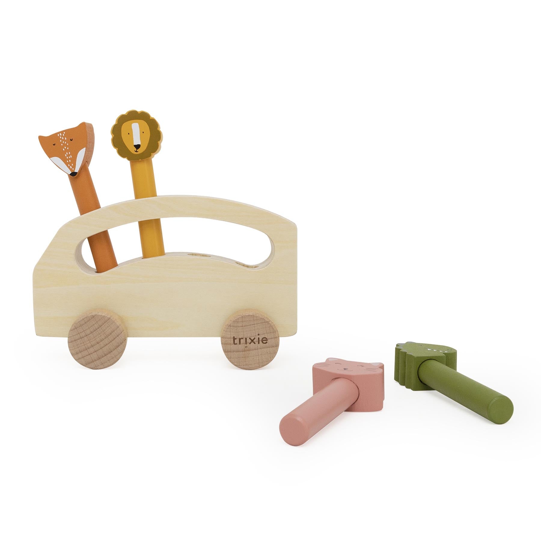 Wooden pop-up animal bus