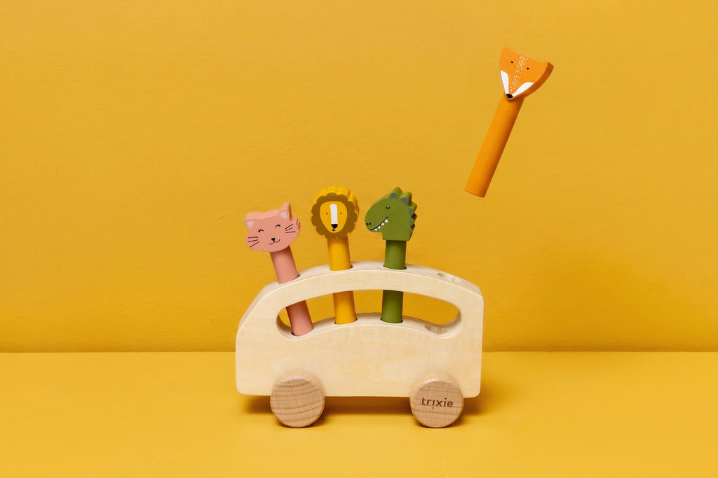 Wooden pop-up animal bus