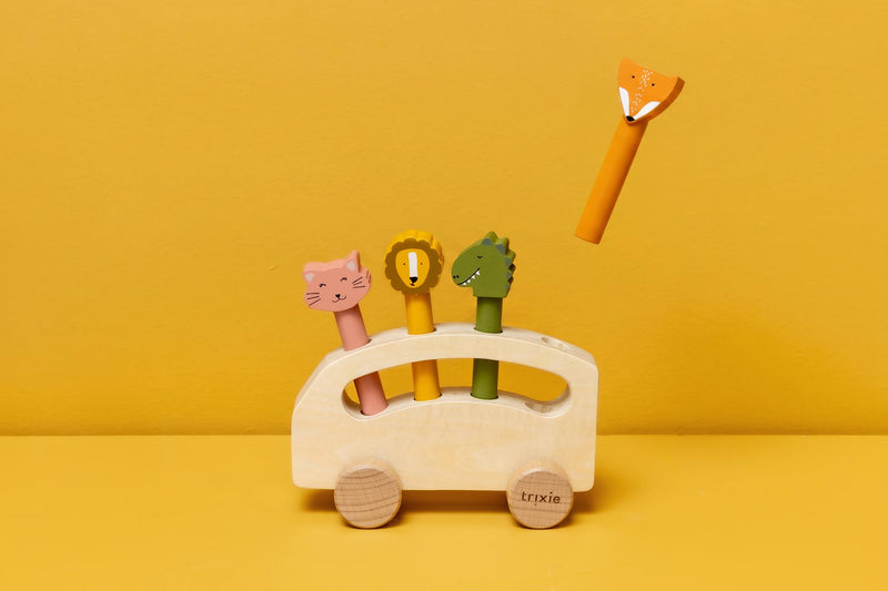 Wooden pop-up animal bus